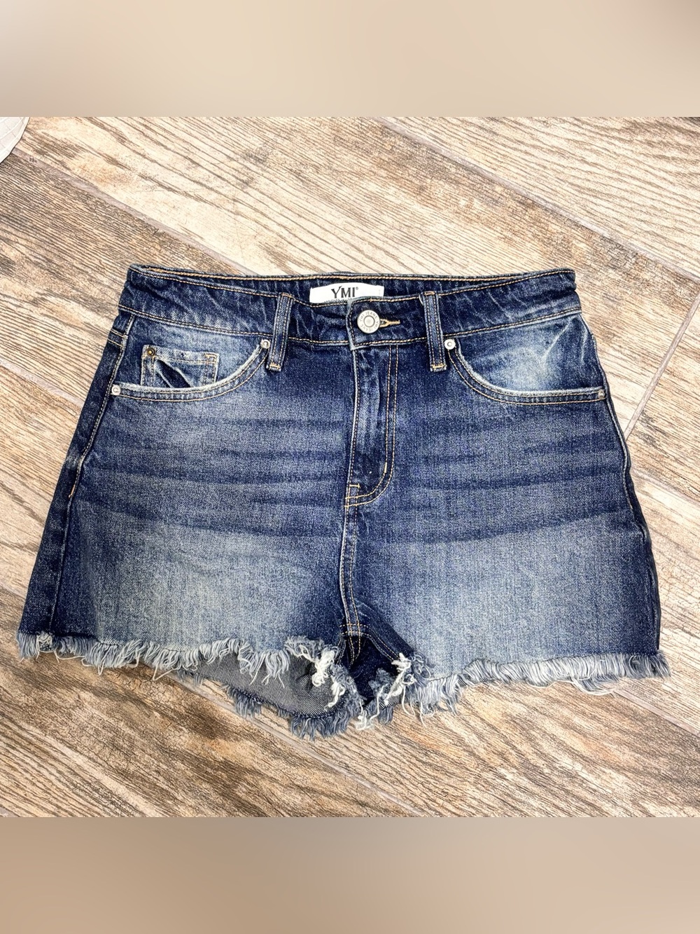 YMI Jean Shorts Denim Dark Wash Distressed Raw Hem Fray Womens Size 3